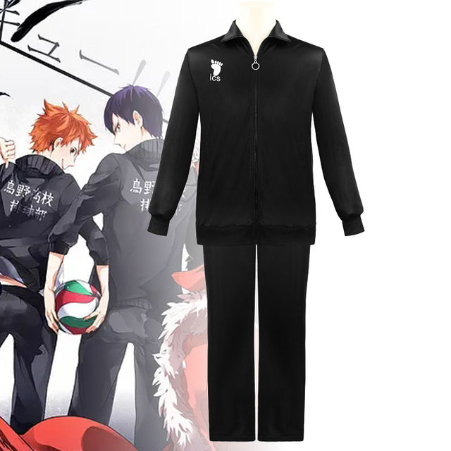 Anime haikyuu cosplay jaqueta de vôlei esportiva karasuno uniforme da  escola alta masculino calças casaco hinata